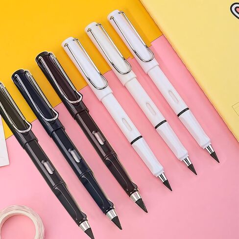 XIUSHE 6PCS Infinity Forever Pencils for Writing-0.7mm Infinite Everlasting Metal Inkless Pencils Set,Technology Magic Writing Pencil For School Office Professional Use (Black white,6) in Kuwait