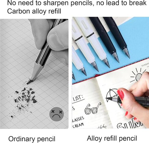 XIUSHE 6PCS Infinity Forever Pencils for Writing-0.7mm Infinite Everlasting Metal Inkless Pencils Set,Technology Magic Writing Pencil For School Office Professional Use (Black white,6) in Kuwait
