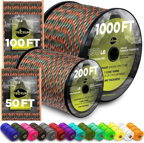 Teceum paracord Type III 550 basalt-100 ft-4mm-tactical rope mil-spec-ourdive para cord-camping meathing fishing and equipment in Kuwait