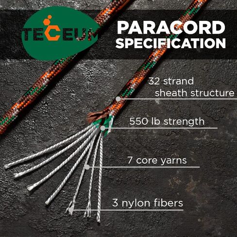 Teceum paracord Type III 550 basalt-100 ft-4mm-tactical rope mil-spec-ourdive para cord-camping meathing fishing and equipment in Kuwait