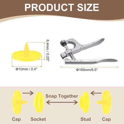 HARFINGTON Plastic Snaps Fasteners with Snap Pliers, 200 Set T3 Round Resin No-Sew Button Snap Fasteners Kit for Clothing Sewing Diapers Bibs Crafting, White in Saudi Arabia