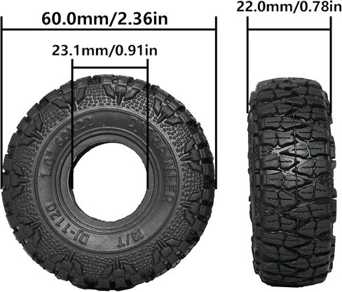 DJCRAWLER 1.0 بوصة لزجة إطارات ناعمة 50.8 * 22.8 مم ل TRX-4M SCX24 1/18 1/24 ترقيات العجلات ، اللزوجة العالية RC Crawler MT Rubber Tyre in Kuwait