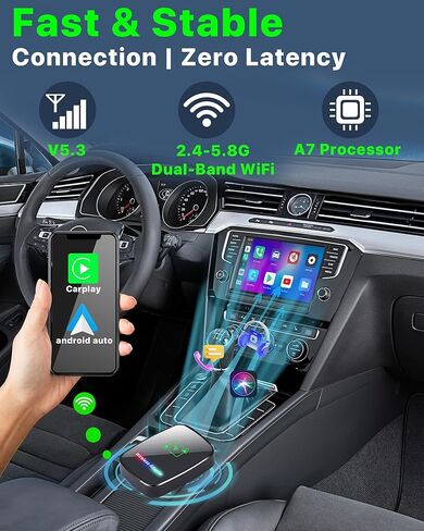 محول CarPlay اللاسلكي ، 2 في 1 Carplay و Android Auto Adapter Slug & Play ، محولات تشغيل السيارات السريعة والمستقرة تحويل CarPlay سلكية إلى Wireless لـ iOS 10+/Android 11+/2017 والسيارة الأحدث ، in Kuwait