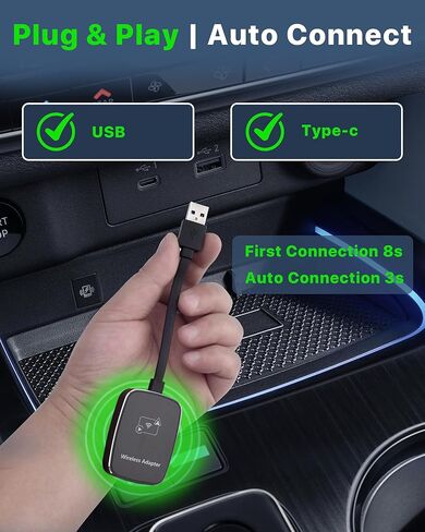 محول CarPlay اللاسلكي ، 2 في 1 Carplay و Android Auto Adapter Slug & Play ، محولات تشغيل السيارات السريعة والمستقرة تحويل CarPlay سلكية إلى Wireless لـ iOS 10+/Android 11+/2017 والسيارة الأحدث ، in Kuwait