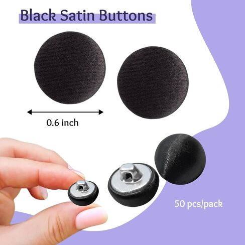 3/4 "50 PCS أزرار بدلة سوداء سوداء 30L أزرار ساتان أسود 0.75 بوصة (19 مم) مع النسيج المعدني المستدير المغطى بسلاسة مثالية لقميص ترسمي in Saudi Arabia