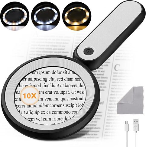 MoKo Magnifying Glass for Reading, Rechargeable 4X Full Page Book Magnifier, Magnifying Glass with Light 3 Modes, Folding Handheld Reading Magnifiers for Seniors Elderly Low Visions,Black in Saudi Arabia
