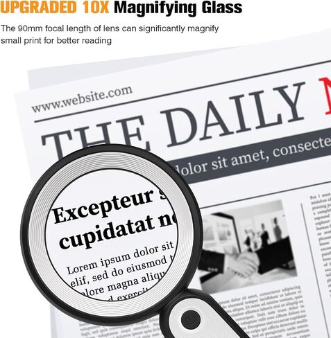 MoKo Magnifying Glass for Reading, Rechargeable 4X Full Page Book Magnifier, Magnifying Glass with Light 3 Modes, Folding Handheld Reading Magnifiers for Seniors Elderly Low Visions,Black in Saudi Arabia
