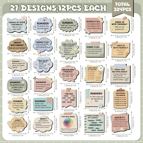 Honoson 324 PCS ملصقات الصحة العقلية للعلامات ، والمكتب ديكور التوعية بالصحة العقلية هدية التفكير الإيجابي التفكير اليومي التأكيد ، ديكور ، in Kuwait