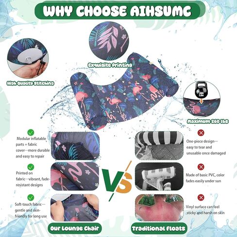 Inflatable Pool Floats for Adults - 1 Pack Water Hammock with Soft Fabric Mesh, Portable Multi-Purpose Floating Lounge Chair, Drifter, & Saddle for Pool, Lake, Beach, and Summer Fun in Kuwait