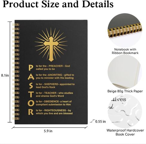 XQLZY Pastor Black Gold Spiral Notebook, Prayer Notebook for Women, Religious Jesus Faith Gifts, Thank You Gifts, Birthday Gifts for Pastors Preachers Ministers, Pastor Retirement Appreciation Gifts in Saudi Arabia
