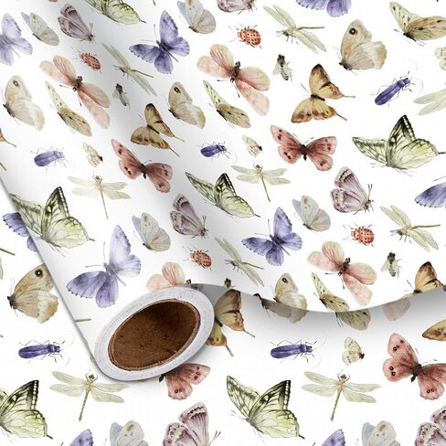 LeZakaa Butterfly Wrapping Paper Roll - Mini Roll - Butterfly in Pink & Purple - Party Gift Wrap for Holiday, Baby Shower, Birthday, Wedding - 17 inches x 16.4 Feet (23.2 sq.ft.) in Saudi Arabia