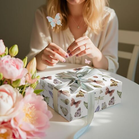 LeZakaa Butterfly Wrapping Paper Roll - Mini Roll - Butterfly in Pink & Purple - Party Gift Wrap for Holiday, Baby Shower, Birthday, Wedding - 17 inches x 16.4 Feet (23.2 sq.ft.) in Saudi Arabia