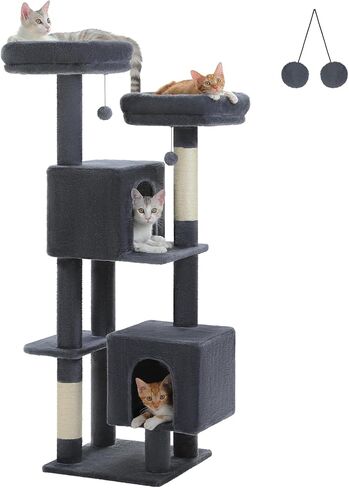 شجرة قط كبيرة 64 بوصة للقطط الداخلية ، برج قط طويل القامة متعدد المستويات مع 2 عثمان ناعمة ، 2 كهوف ، 5 منشورات خدش السيزال ، منحدر خدش 2 في 1 ، 1 أرجوحة و 3 بومبوم ، بيج. in Kuwait