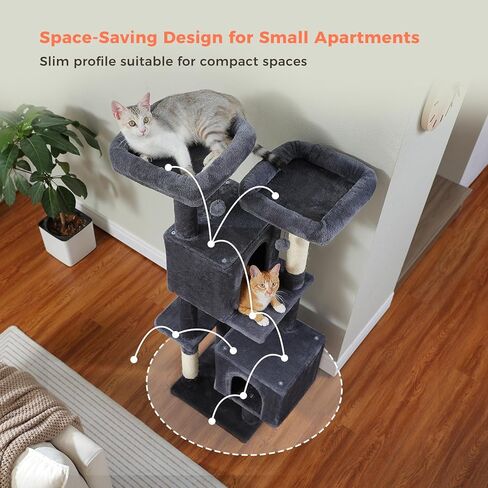 شجرة قط كبيرة 64 بوصة للقطط الداخلية ، برج قط طويل القامة متعدد المستويات مع 2 عثمان ناعمة ، 2 كهوف ، 5 منشورات خدش السيزال ، منحدر خدش 2 في 1 ، 1 أرجوحة و 3 بومبوم ، بيج. in Kuwait