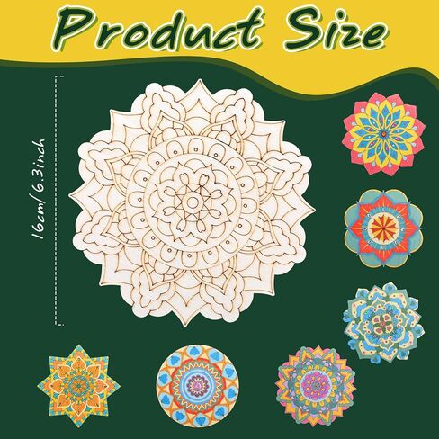 Fullhawl 30 Pcs Wooden Mandala Painting Set 18 Mandala Unfinished Wood Cutouts with 12 Markers for Crafts Wood Slices for Adults DIY Crafts Tags Painting Wedding Home Decors in Saudi Arabia