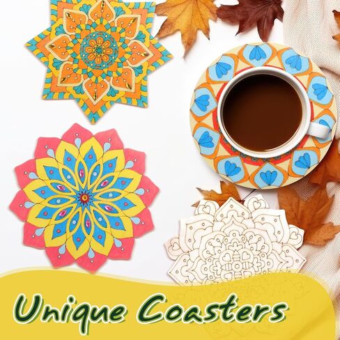 Fullhawl 30 Pcs Wooden Mandala Painting Set 18 Mandala Unfinished Wood Cutouts with 12 Markers for Crafts Wood Slices for Adults DIY Crafts Tags Painting Wedding Home Decors in Saudi Arabia