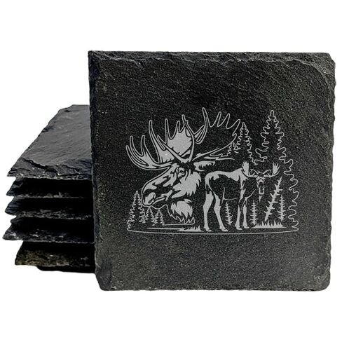 Wild & Free: Moose Silhouette Coasters for Nature Lovers - Square Slate - set of 6 in Kuwait