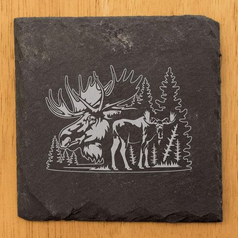 Wild & Free: Moose Silhouette Coasters for Nature Lovers - Square Slate - set of 6 in Kuwait