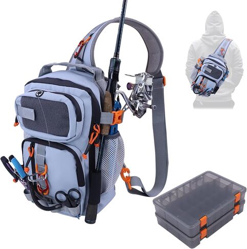 Fishing Backpack Tackle Storage Bag with 2 Tackle Boxes(Grey) in Kuwait
