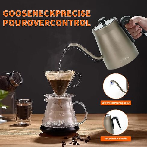 Electric Kettle Gooseneck Pour Over Kettle ±1℉ Temperature Control Quick Heating Water Boiler for Coffee & Tea & Formula Auto Shut Off Tea Kettle， 100% Stainless Steel，1200 W, 0.8L in Kuwait