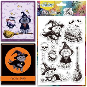 CHGCRAFT Halloween Clear Stamps Witch Cat Pumpkin Mushroom Tree Silicone Transparent Stamp Silicone Stamps Seals for DIY Scrapbooking Journaling Photo Album Decorative in Kuwait