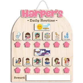 Wooden Daily Routine for Kids, Chore Chart for Toddler, Daily Responsibilities for Kids, Visual Schedule, Morning Bedtime Routine for Girls in Kuwait