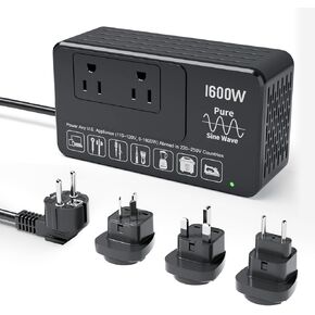 BONAZZA محول الجهد الكهربي المتدرج 220 فولت إلى 110 فولت لتشغيل أي أجهزة أمريكية تصل إلى 1300 وات في الخارج، مثل مجفف الشعر، ومكواة فرد الشعر، وصانعة القهوة، ومحول التوصيل العالمي من الولايات المتحدة إلى الاتحاد الأوروبي والمملكة المتحدة والاتحاد الأفريقي in Kuwait