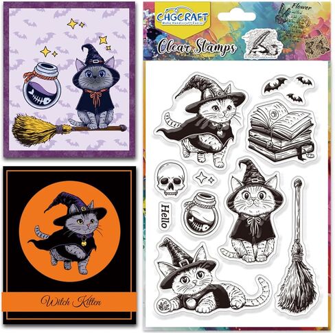 CHGCRAFT Halloween Clear Stamps Witch Cat Pumpkin Mushroom Tree Silicone Transparent Stamp Silicone Stamps Seals for DIY Scrapbooking Journaling Photo Album Decorative in Kuwait