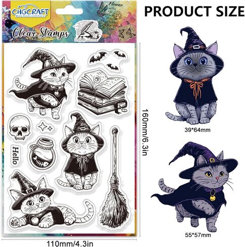 CHGCRAFT Halloween Clear Stamps Witch Cat Pumpkin Mushroom Tree Silicone Transparent Stamp Silicone Stamps Seals for DIY Scrapbooking Journaling Photo Album Decorative in Kuwait
