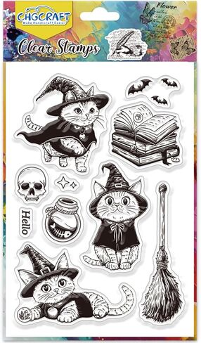 CHGCRAFT Halloween Clear Stamps Witch Cat Pumpkin Mushroom Tree Silicone Transparent Stamp Silicone Stamps Seals for DIY Scrapbooking Journaling Photo Album Decorative in Kuwait