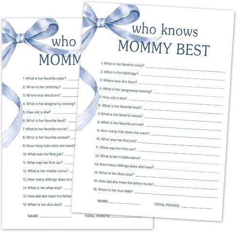 Parents to Be - Baby Shower Game Set, 30 Blue Bow Baby Shower Game Cards, Game Cards for Baby Announcement Gender Reveal, Baby Shower Party & Activities Supplies -B17 in Saudi Arabia