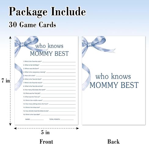 Parents to Be - Baby Shower Game Set, 30 Blue Bow Baby Shower Game Cards, Game Cards for Baby Announcement Gender Reveal, Baby Shower Party & Activities Supplies -B17 in Saudi Arabia
