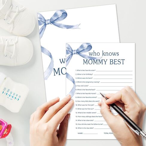 Parents to Be - Baby Shower Game Set, 30 Blue Bow Baby Shower Game Cards, Game Cards for Baby Announcement Gender Reveal, Baby Shower Party & Activities Supplies -B17 in Saudi Arabia