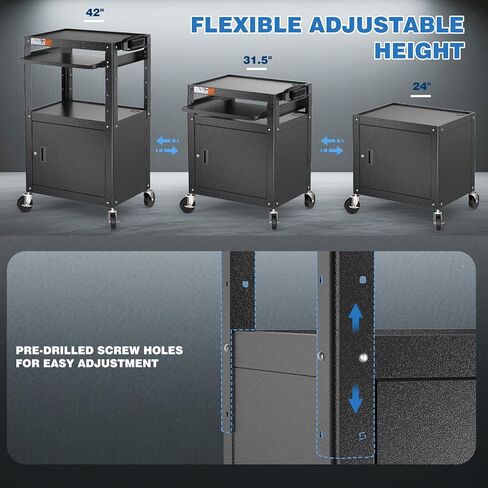 CART AV AV Steel على عجلات - عربة العرض المتداول مع الرف القابل للتعديل ، صينية لوحة المفاتيح السحب ، شريط الطاقة ، إدارة الحبل - وسائل الإعلام المحمولة محطة عمل الكمبيوتر لفصول المكاتب in Saudi Arabia