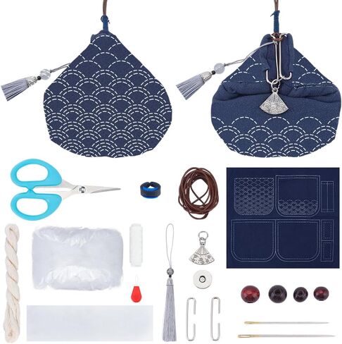 ORIGACH DIY Sashiko Coin Purse Kit with Instruction for Beginners Adults Easy Waves Sashiko Kit with Stamped Pattern Japanese Sashiko Embroidery Bag DIY Sewing Bag Gifts for Friends Mums in Saudi Arabia