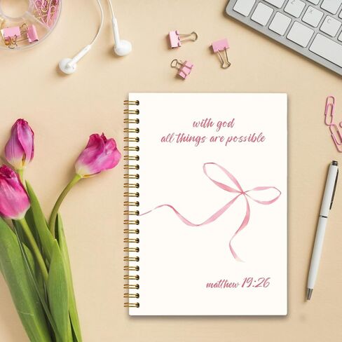 Pink Coquette Bow Bible Spiral Journaling Notebooks for Women Matthew 19:26 With God All Things are Possible Inspirational Pink Christian Spiral Scripture Journal Notebooks 80 Sheets 5.8x8.3 in Saudi Arabia