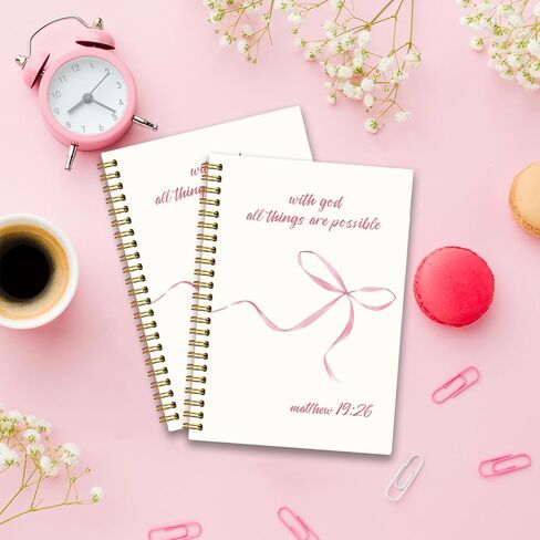 Pink Coquette Bow Bible Spiral Journaling Notebooks for Women Matthew 19:26 With God All Things are Possible Inspirational Pink Christian Spiral Scripture Journal Notebooks 80 Sheets 5.8x8.3 in Saudi Arabia