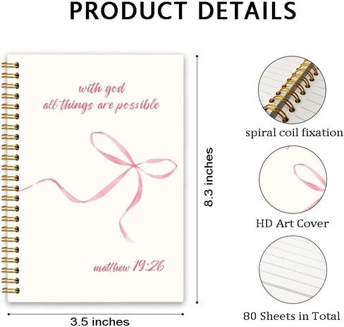 Pink Coquette Bow Bible Spiral Journaling Notebooks for Women Matthew 19:26 With God All Things are Possible Inspirational Pink Christian Spiral Scripture Journal Notebooks 80 Sheets 5.8x8.3 in Saudi Arabia