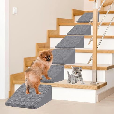 30D Dog Ramp لبدلات الدرج للقطط الصغيرة الكلاب ، خطوات الحيوانات الأليفة الدرج لسلالم الدرج مع القاع المضاد للانزلاق والوسادات ذاتية القسوة لإصلاح مناسبة للقطط الكلاب (6pcs ، بني) in Kuwait