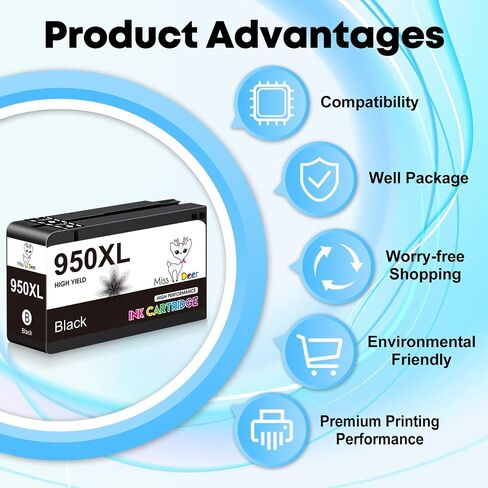 Miss Deer 950 951 XL Ink Cartridge Combo Pack Compatible Ink Cartridges Replacement for HP 950 951XL,to Used with HP Officejet Pro 8610 8600 8620 8630 8640 8100 8615 251dw 271dw 276dw,12 Pack in Saudi Arabia