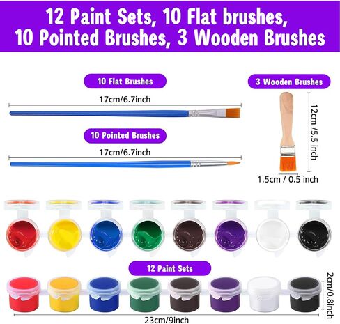Mini Acrylic Paint Set,12 Set Washable Filled Paint Sets in 8 Colors,Acrylic Paint Strips with 23 Paint Brushes,for Art Craft Home Birthday Party Favors in Saudi Arabia