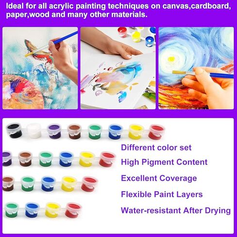 Mini Acrylic Paint Set,12 Set Washable Filled Paint Sets in 8 Colors,Acrylic Paint Strips with 23 Paint Brushes,for Art Craft Home Birthday Party Favors in Saudi Arabia