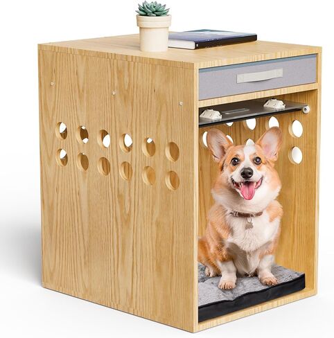 Dog Crate Furniture, SAUCE ZHAN Dog Kennel with Cushion for Small/Medium Dogs, End Side Table Wooden Crate for Pets Indoor, Brown in Saudi Arabia