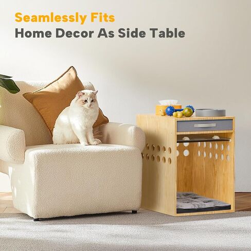 Dog Crate Furniture, SAUCE ZHAN Dog Kennel with Cushion for Small/Medium Dogs, End Side Table Wooden Crate for Pets Indoor, Brown in Saudi Arabia