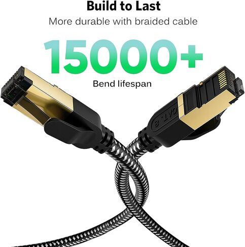 كابل Cat 8 Ethernet ، 1.5 قدم (5 حزمة) ، CAT8 عالي السرعة مضفر 40 جيجابت في الثانية 2000 ميجا هرتز سلك الشبكة ， RJ45 محمية كابلات LAN داخلية ، للألعاب PS4 PS5 Xbox Modem in Kuwait