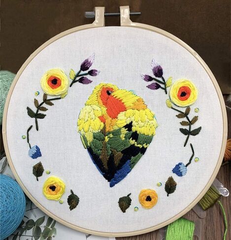 Abillyn Embroidery Starter Kit Two Parrots Stamped with Printed Pattern Cross Stitch Embroidery Kits (Parrot 2) in Saudi Arabia