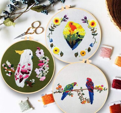 Abillyn Embroidery Starter Kit Two Parrots Stamped with Printed Pattern Cross Stitch Embroidery Kits (Parrot 2) in Saudi Arabia