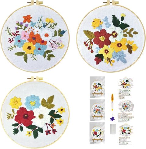 51buyoutgo 3 Pack Landscape Embroidery Starter Kit, Beginning Easy Funny at Home Hand Embroidery Pattern Kits Set for Beginners Adults, Stamped Counted Cross Stitch Crossstitch, Diy Simple Needlepoint in Saudi Arabia