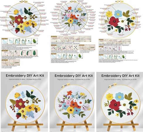 51buyoutgo 3 Pack Landscape Embroidery Starter Kit, Beginning Easy Funny at Home Hand Embroidery Pattern Kits Set for Beginners Adults, Stamped Counted Cross Stitch Crossstitch, Diy Simple Needlepoint in Saudi Arabia