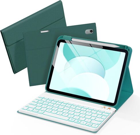 for iPad A16 Case with Keyboard - 7 Color Backlit Magnetic Wireless Detachable Folio Keyboard Cover with Pencil Holder for iPad 11th 10th Generation, Cyan in Saudi Arabia